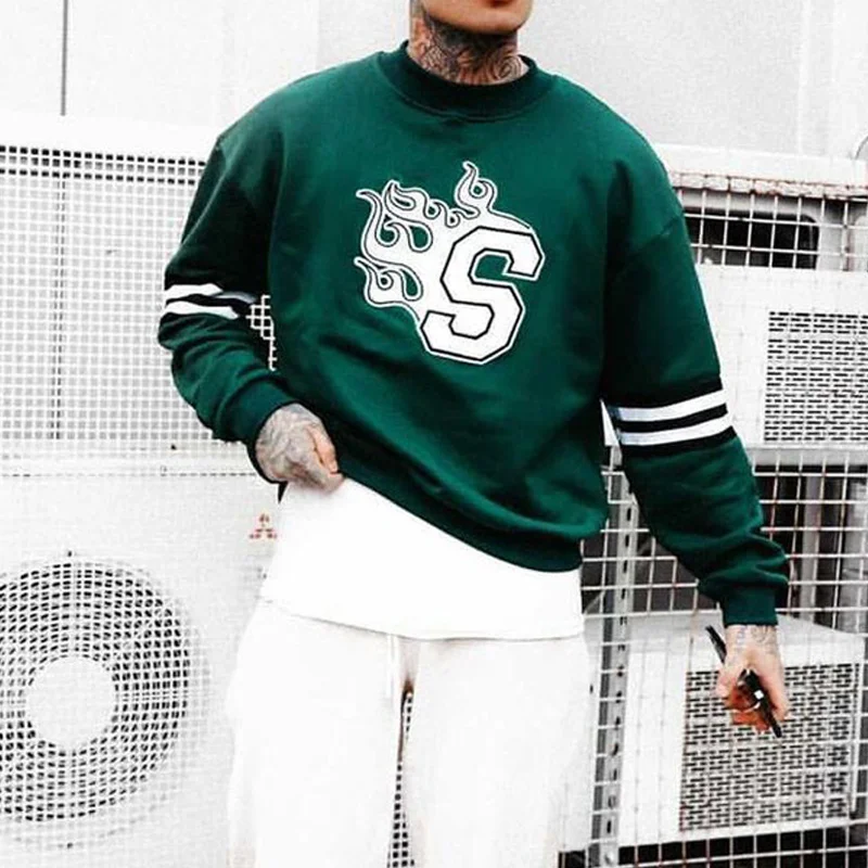 Trendy Sports Striped Dark Green Sweatshirt
