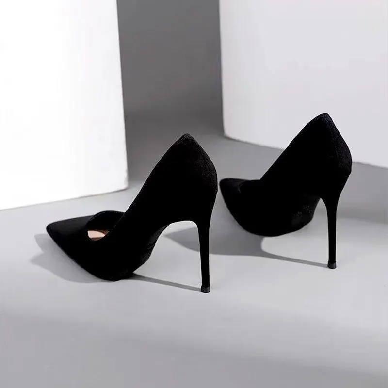 Breakj Breakj Women 2025 Spring And Autumn New Black Fine Tip Light Mouth Velvet Professional Shoes Large-Size Etiquette Shoes