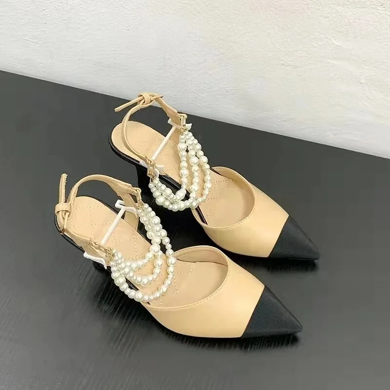 Cartoonh style Fashion beaded Mary Janes Women Sandals Elegant High heels Summer Slingbacks Pumps Sandals Lady Party Prom Shoes