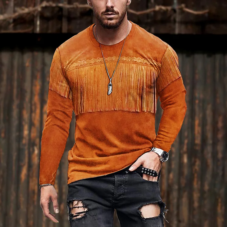 Comstylish Men's Western Style Retro Long Sleeve T-Shirt