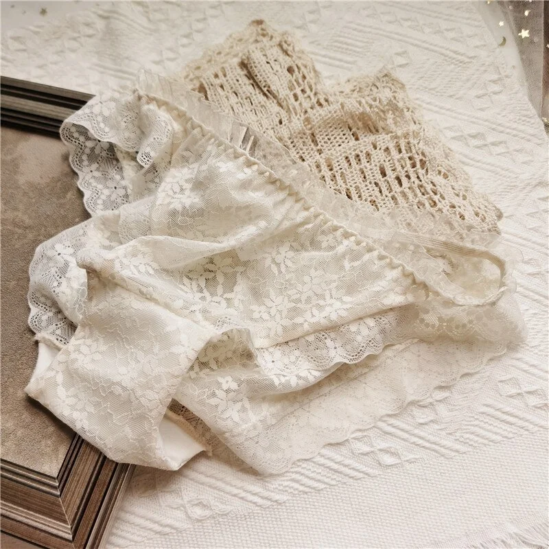 Billionm Perspective Fashion Mesh Solid Color Female Lace Sexy Panties High Open Low Waist Student Cute Breathable Underwear New
