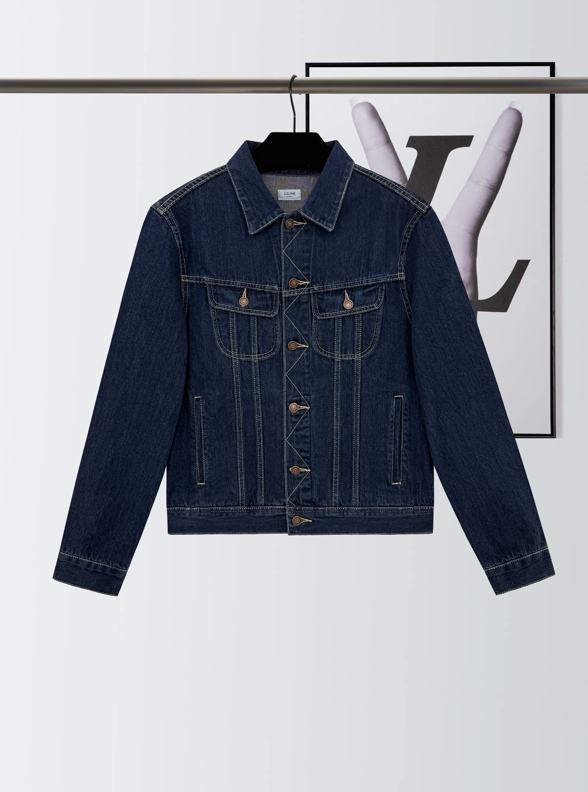 高仿衣服 CELINE思琳 POYAL INDIGO 水洗色外套夾克