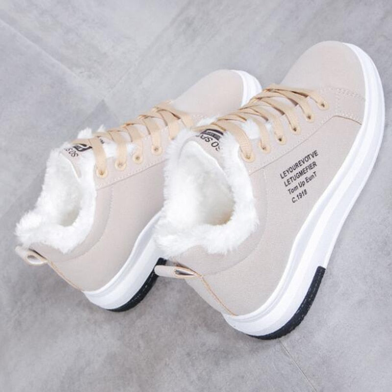 Llyge 2024 Women Winter Warm Fur Plush Lady Casual Shoes Lace Up Wedge Sneakers Fashion Platform Snow Boots Flat Vulcanized Shoes llyge