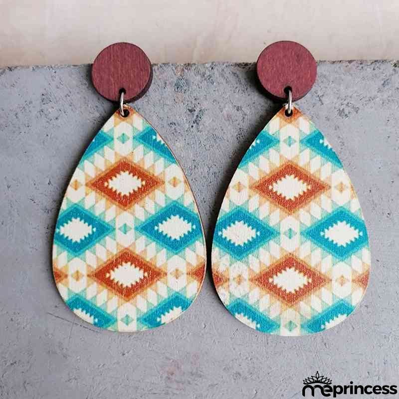 Geometric Wood Teardrop Earrings