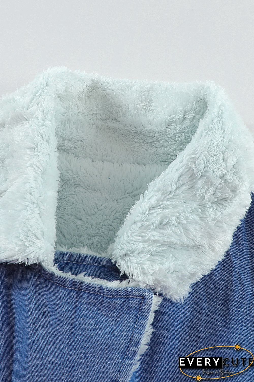 Sky Blue Lapel Collar Button Fleece Jacket