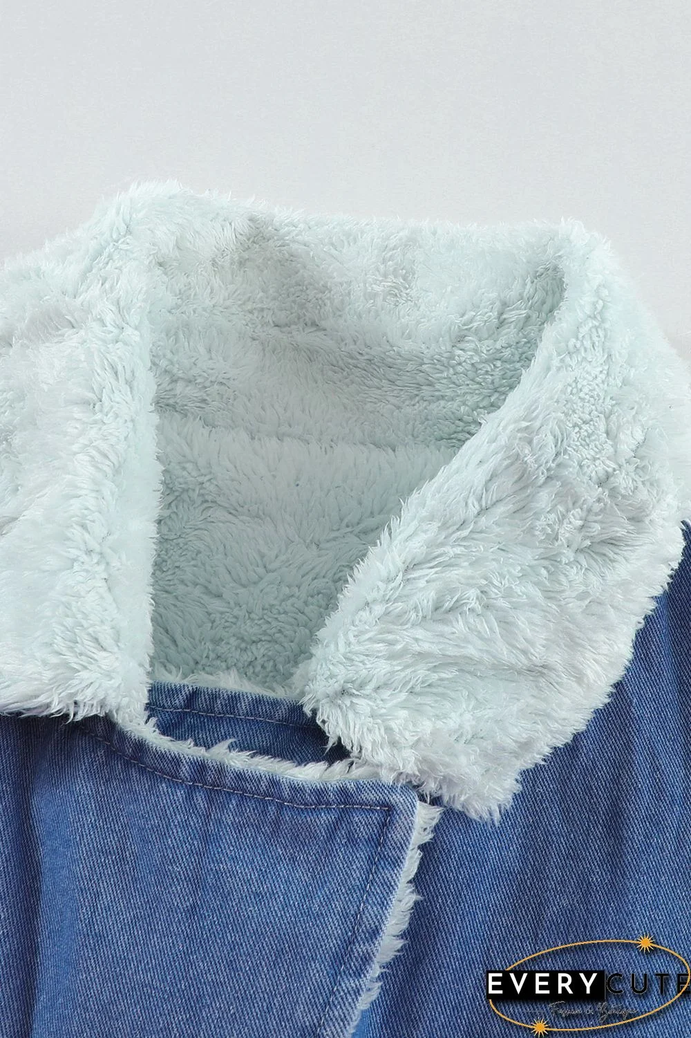 Sky Blue Lapel Collar Button Fleece Jacket