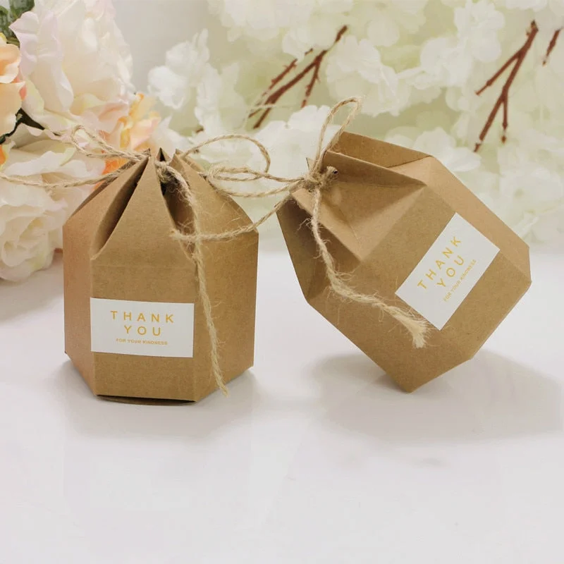 10pcs Thank You Kraft Paper Candy Gift Boxes Brown Packaging Box Bags For Wedding Birthday Party Baby Shower Decoration Favors