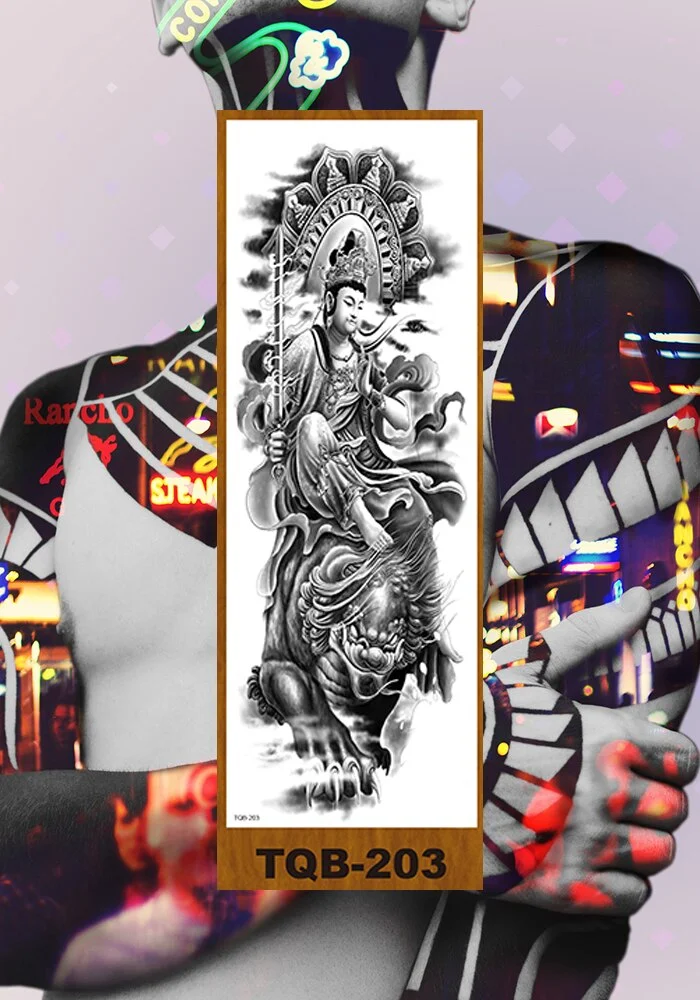 Full Flower Arm Temporary Tattoos Stickers Man Woman Girls Leg Fake Tatoo Lotus Buddhism Pray Cross Wing Drop Shipping DIY