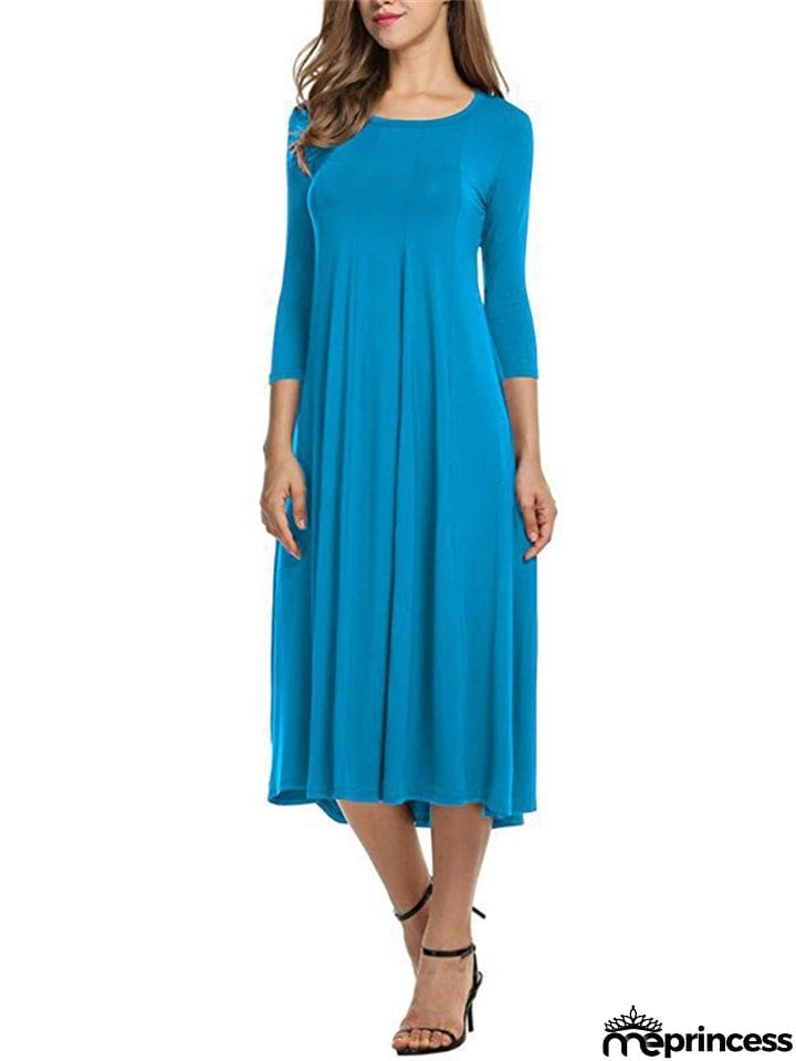 Stylish Solid Color Round Collar Pullover Dresses