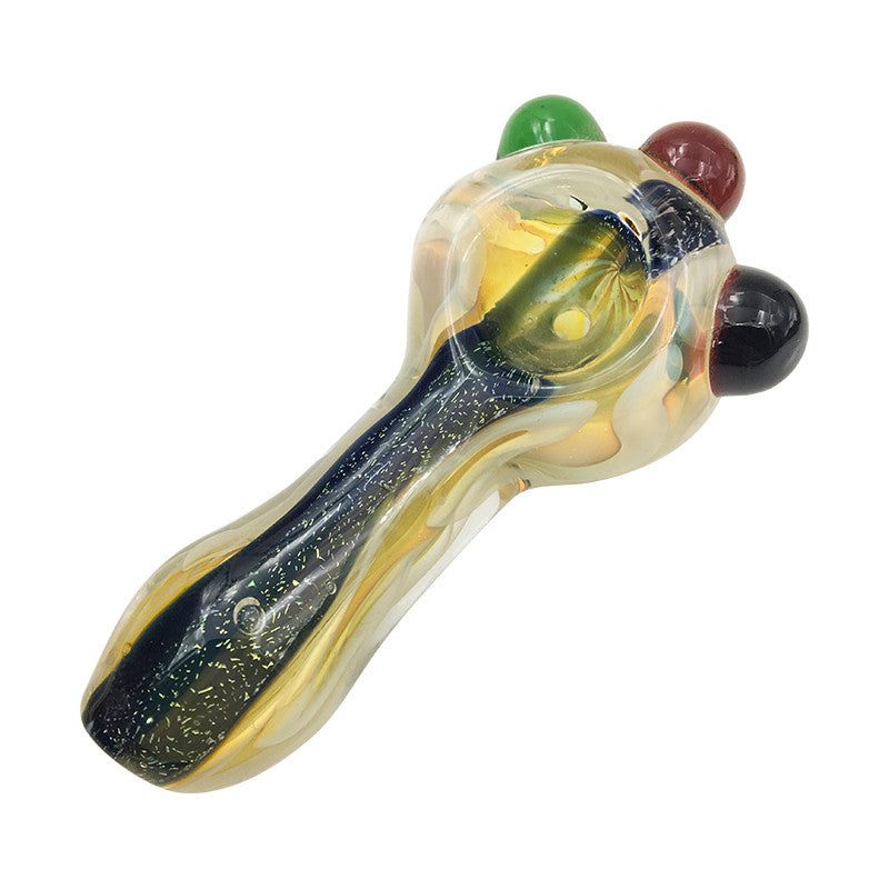 Gold Fumed Spoon pipe with Aqua  Blue Sparkle Striped Pipe