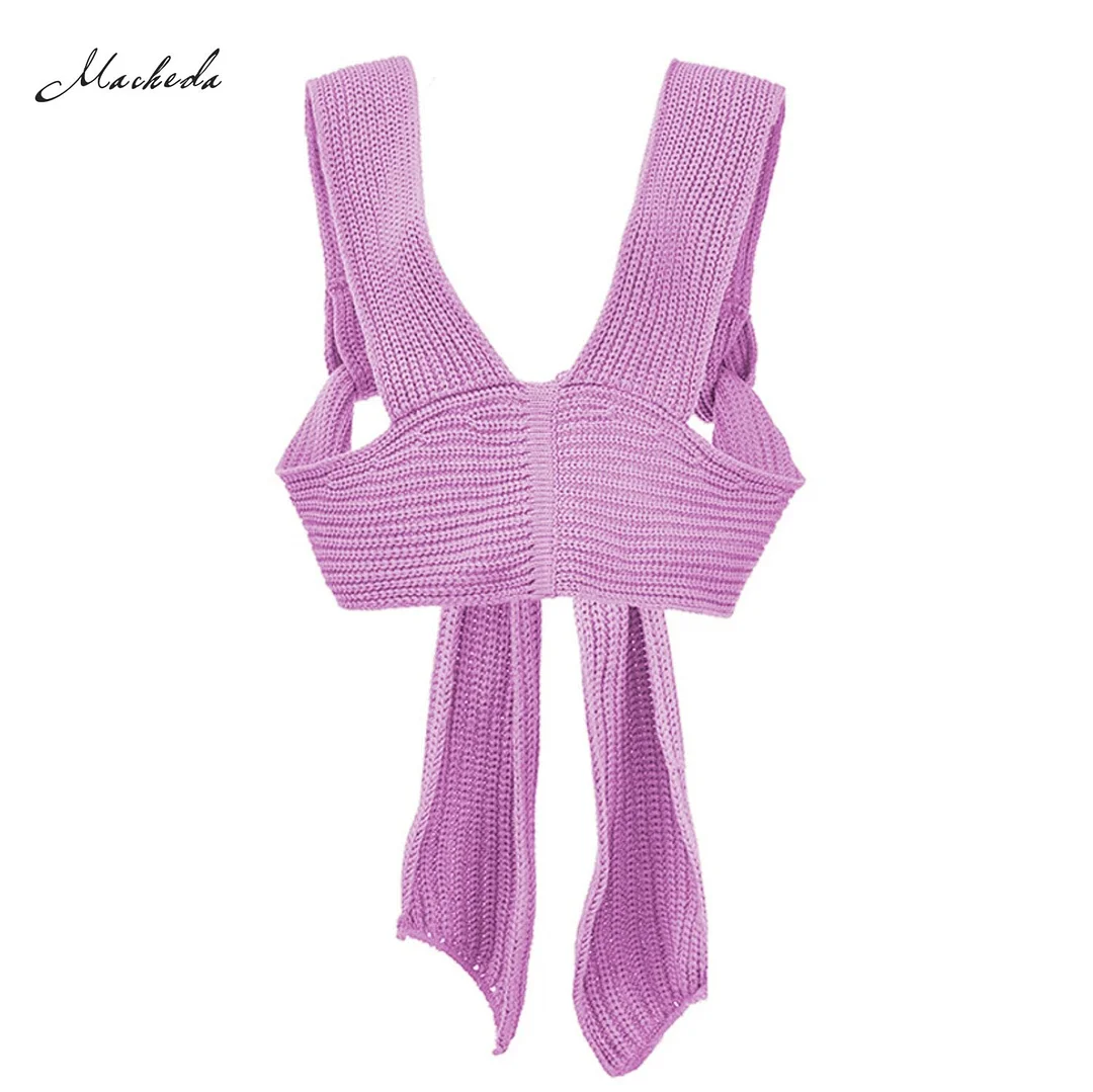 Macheda Autumn Solid Sexy Tank Top Women Fashion Sleeveless Adjustable Knitting Clothing Lady Casual Slim Crop Top 2020 New