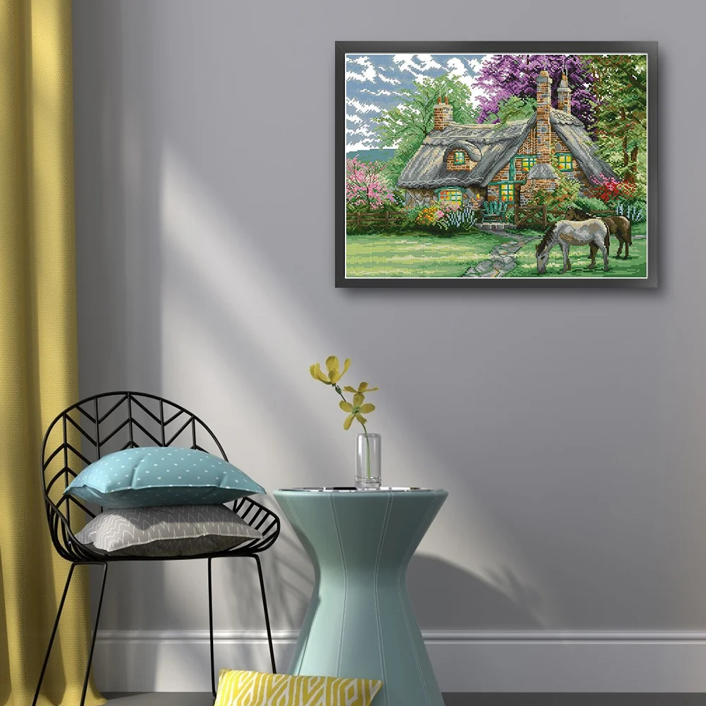 DIY Stamped Cross Stitch 14CT Partial Embroidery 46*38cm - Flower Villa