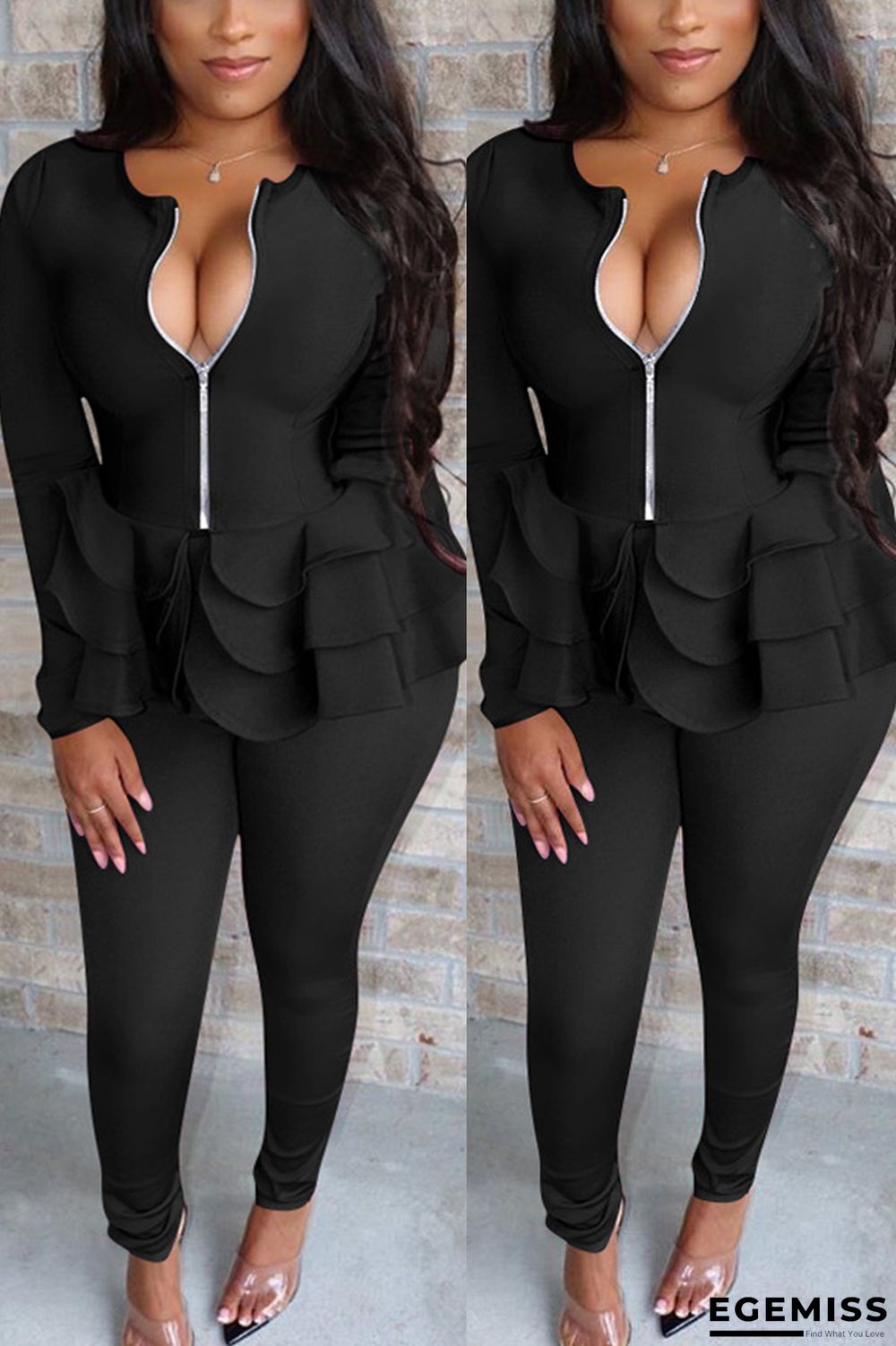 Black Fashion Sexy Celebrities Patchwork Solid Two Piece Suits Long Sleeve Two Pieces | EGEMISS