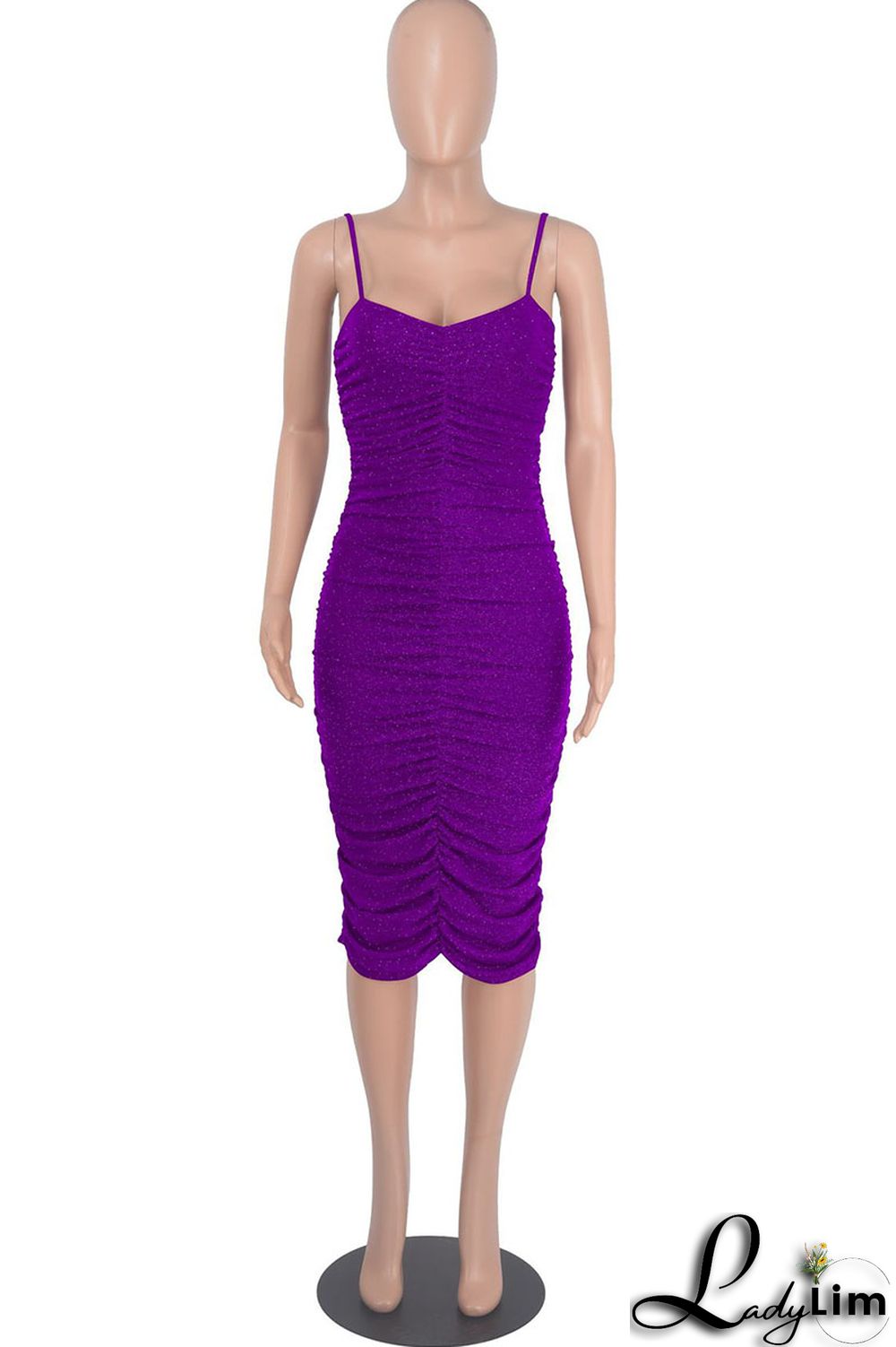 Purple Sexy Solid Split Joint Fold Spaghetti Strap One Step Skirt Dresses