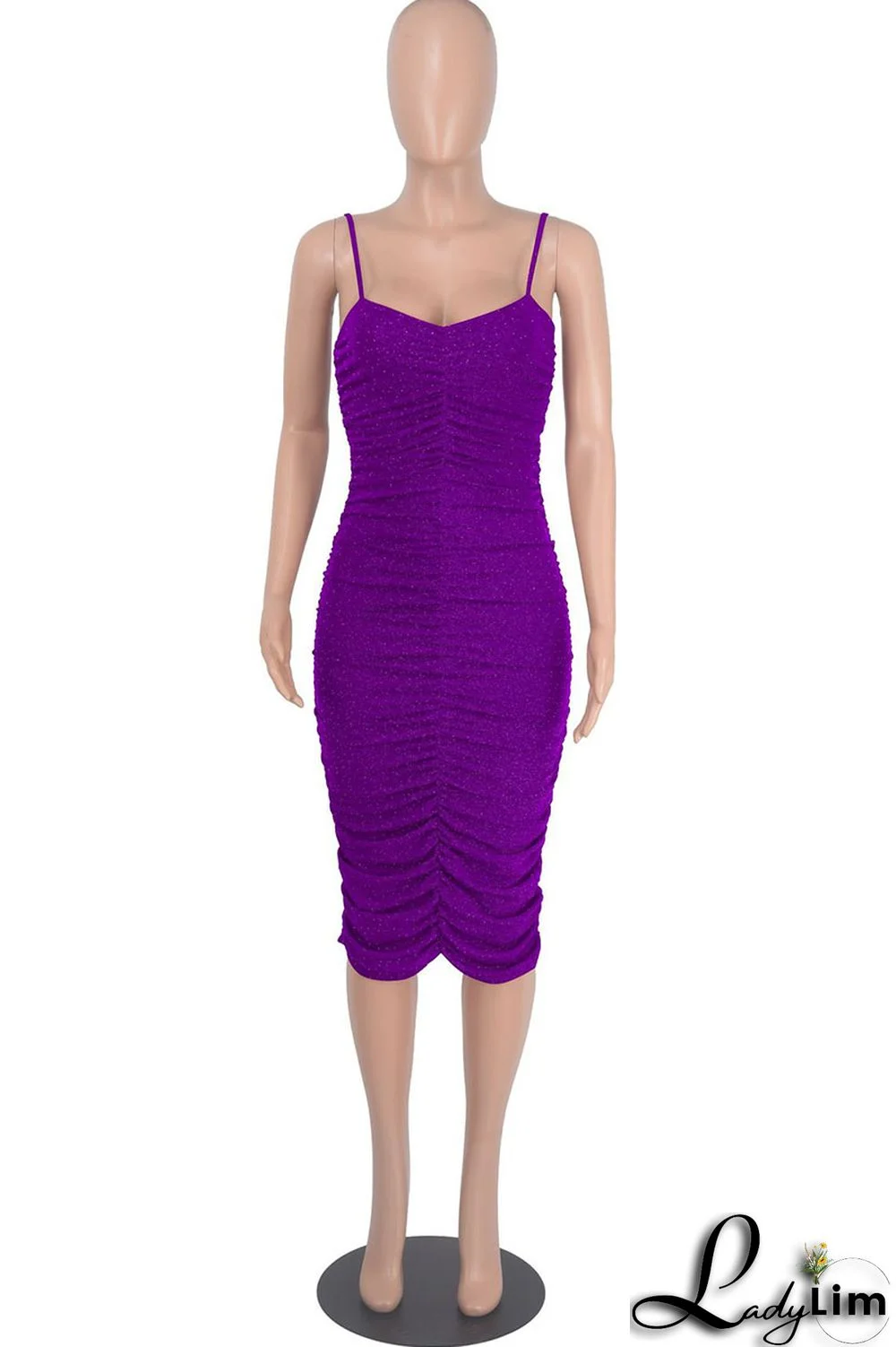 Purple Sexy Solid Split Joint Fold Spaghetti Strap One Step Skirt Dresses
