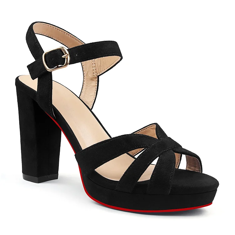 95mm Women's Platform Chunky Heels Ankle Strap Block Heeled Sandals Party Wedding Shoes Red Bottom Shoes Vocosi VOCOSI