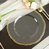 10 Pack | 10" Clear / Gold Scalloped Rim Plastic Dinner Plates, Large Disposable Party Plates