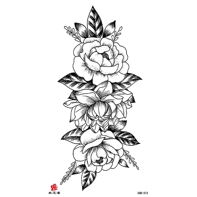 Sdrawing Temporary Tattoo Sticker Flash Tattoos Skull Snake Wolf Blue Pink Rose Flowers Body Art Arm Fake Sleeve Tatoo Women