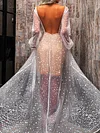 Sequined See-Through Long Sleeve Wedding Maxi Dress