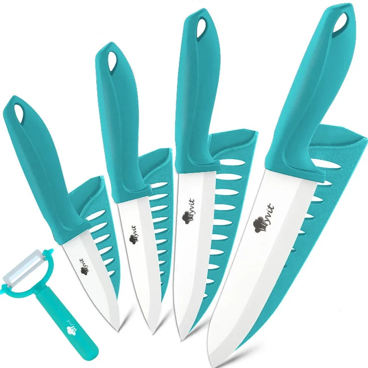 Ceramic Knives Set for Kitchen Fruit Paring Knife with Covers Sharp 6“ Chef Knife,5" Utility Knife 4" Slicing,3" Peeling Knife and Peeler