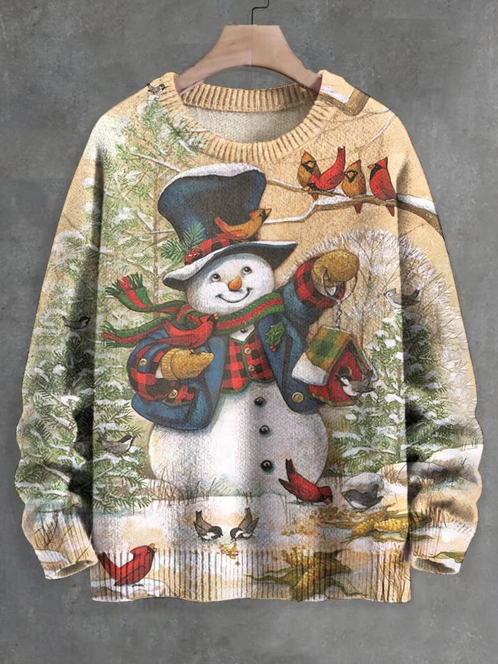 Men's Snowman Christmas Print Knit Sweatshirt