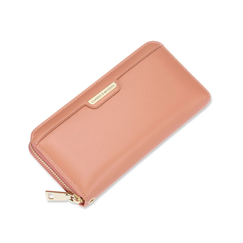 Solid color long large-capacity multi-card position zipper clutch