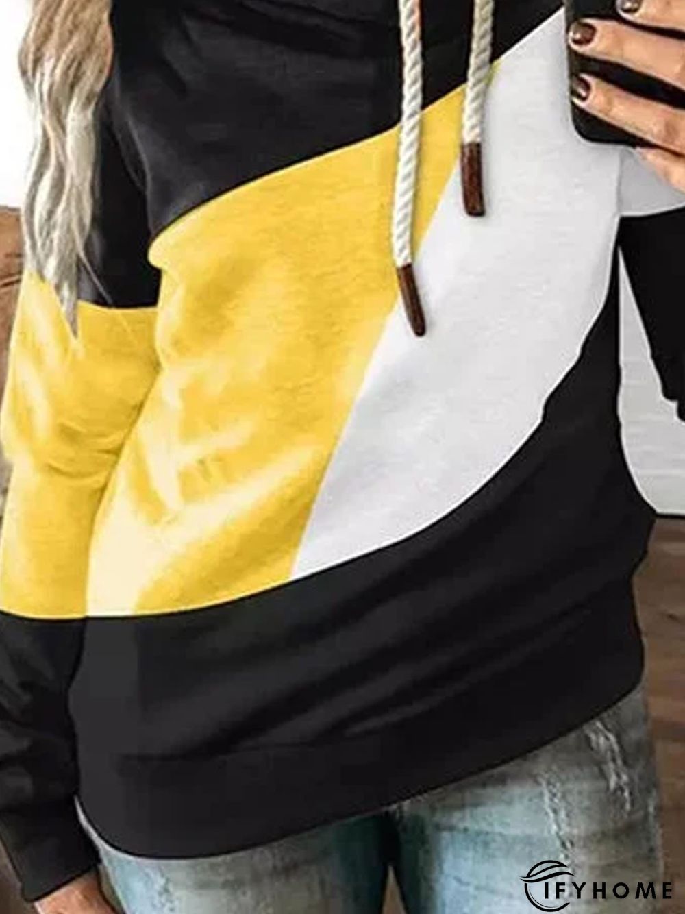 Patchwork Long Sleeve Color-Block Cotton-Blend Sweatshirt | IFYHOME