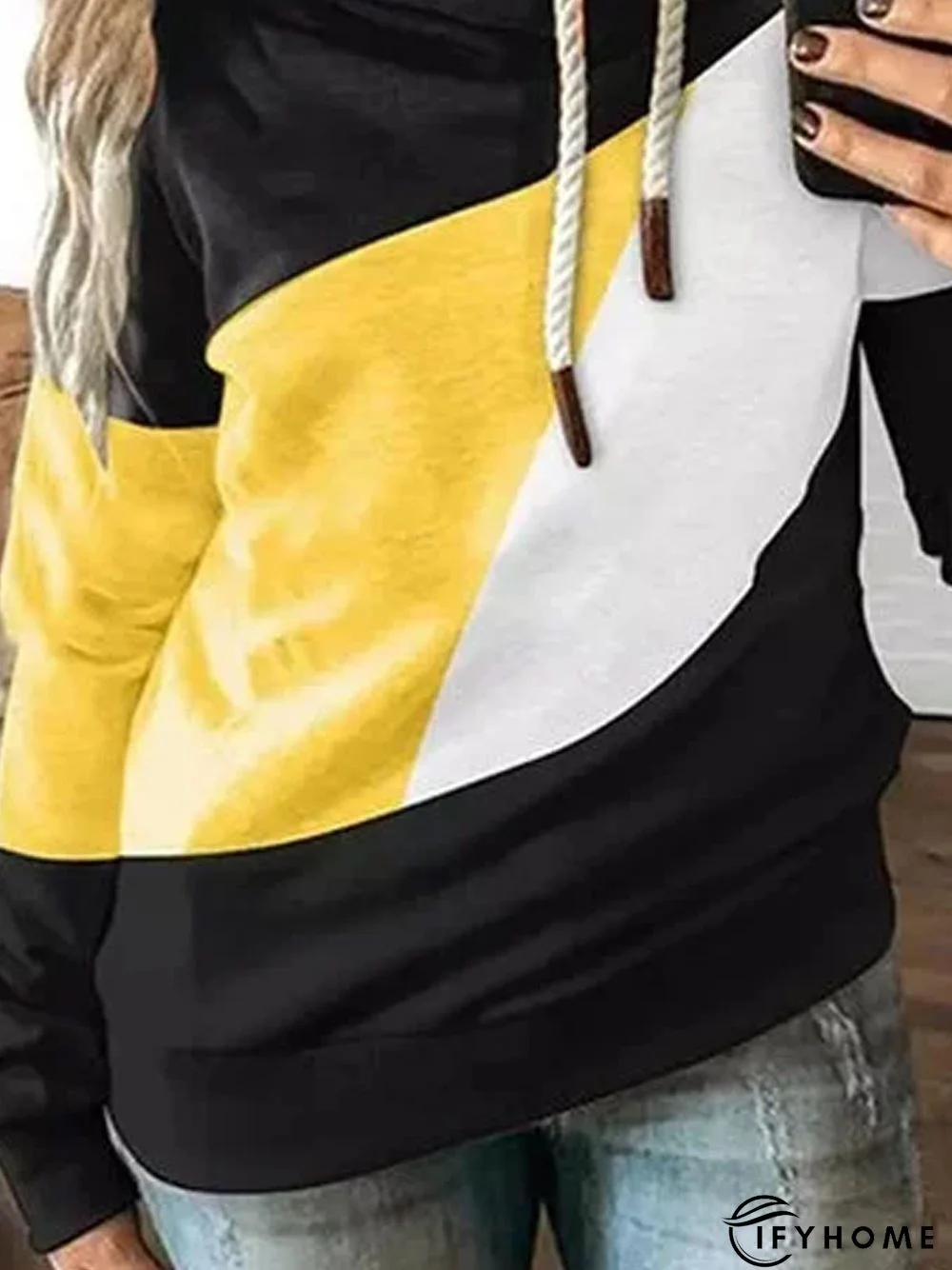 Patchwork Long Sleeve Color-Block Cotton-Blend Sweatshirt | IFYHOME