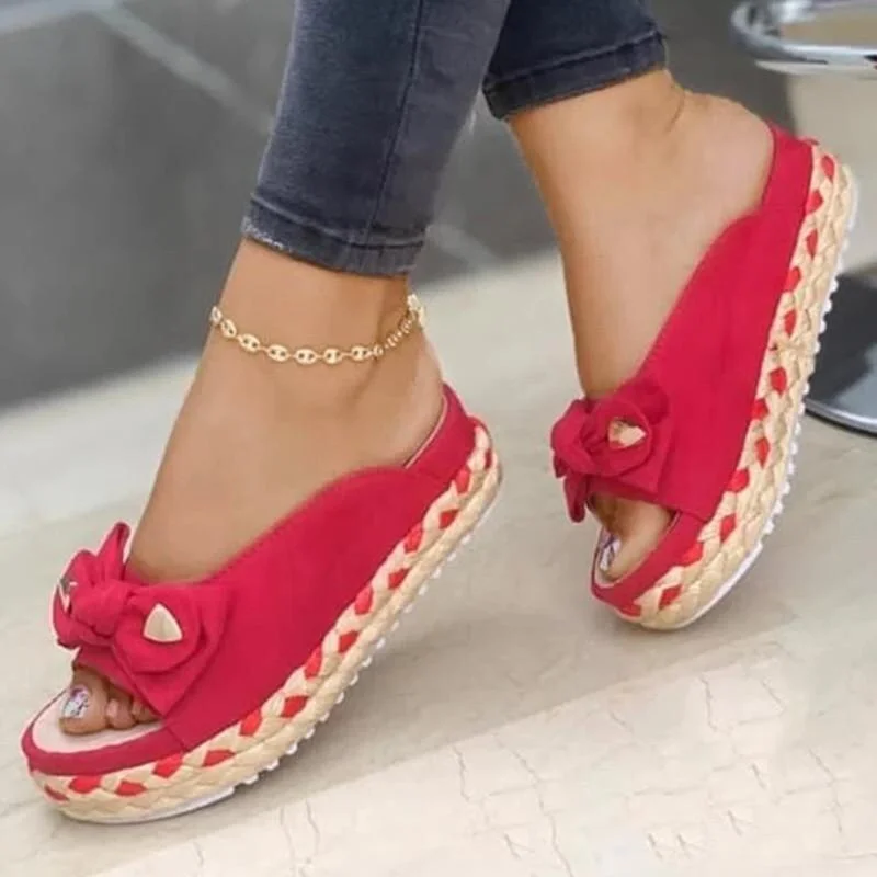 Qengg 2022 Summer women sandals Fashion Casual Ladies Slippers Bowknot Platform Slippers women plus size Woven Belt Sandals