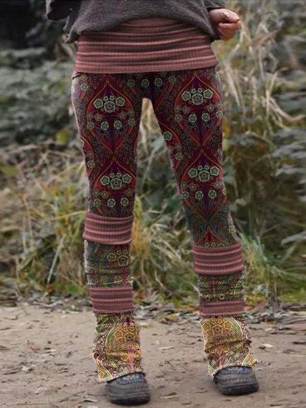 Retro print stitched thermal integrated Leggings