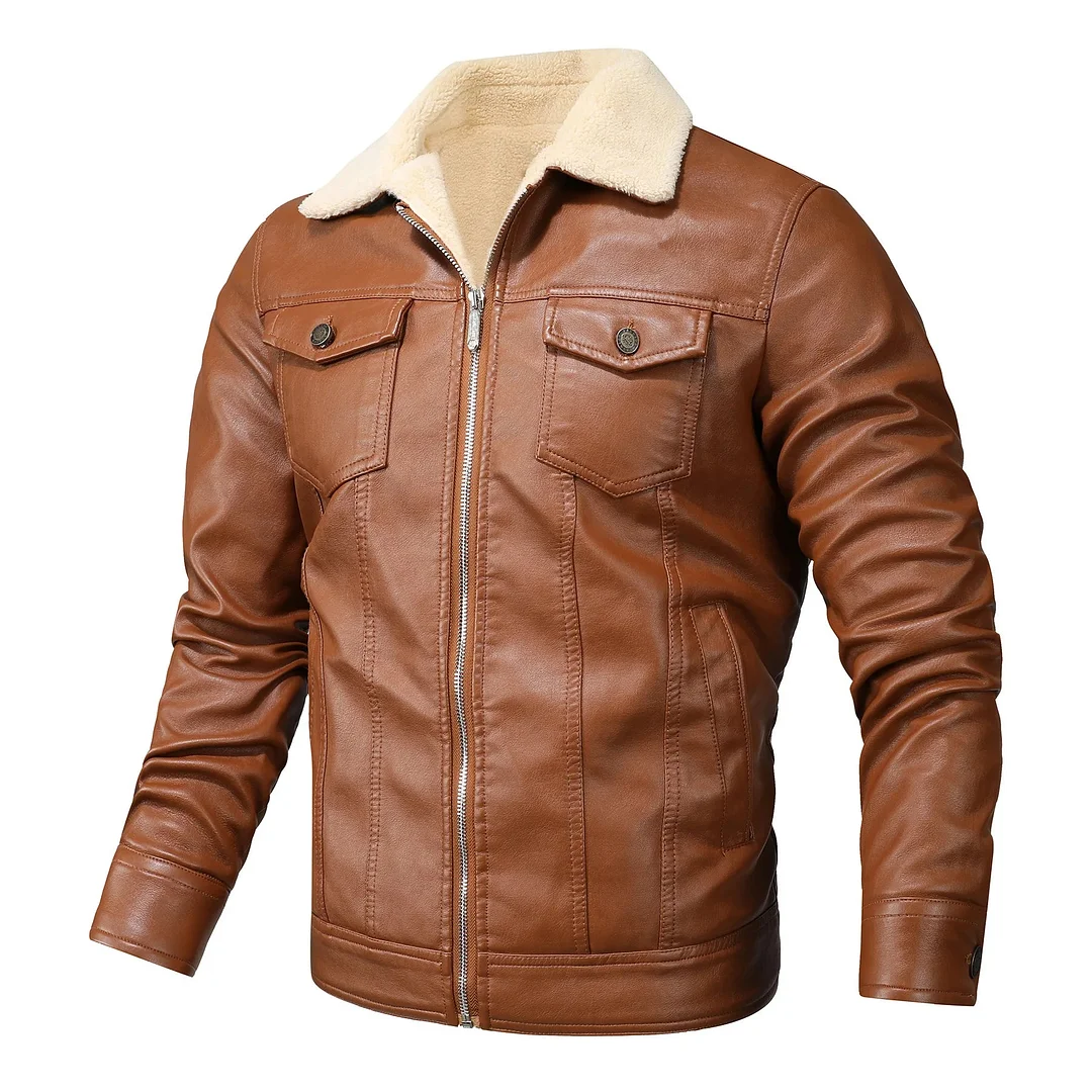 Leather Biker Fleece Jacket