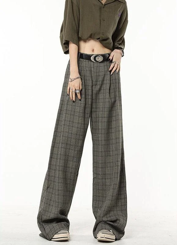 Brownm Academia Wide Leg Plaid Pants