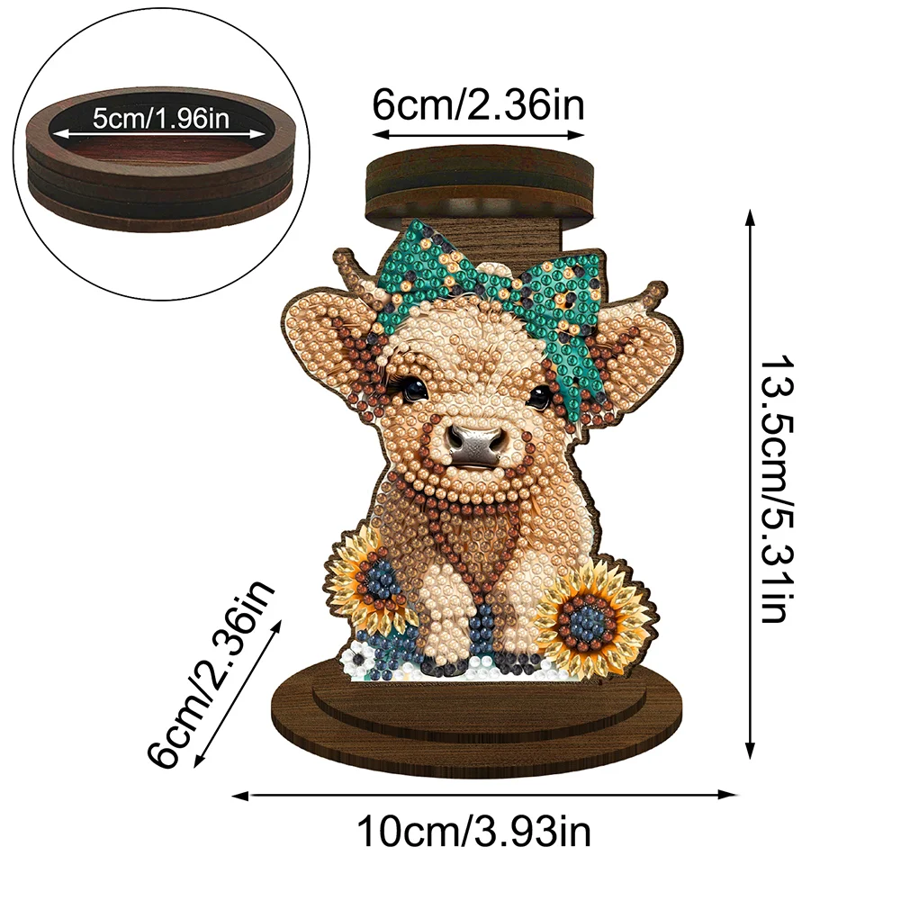 Wooden Highland Yak 5D DIY Diamond Painting Candle Holder Decor for Home Office