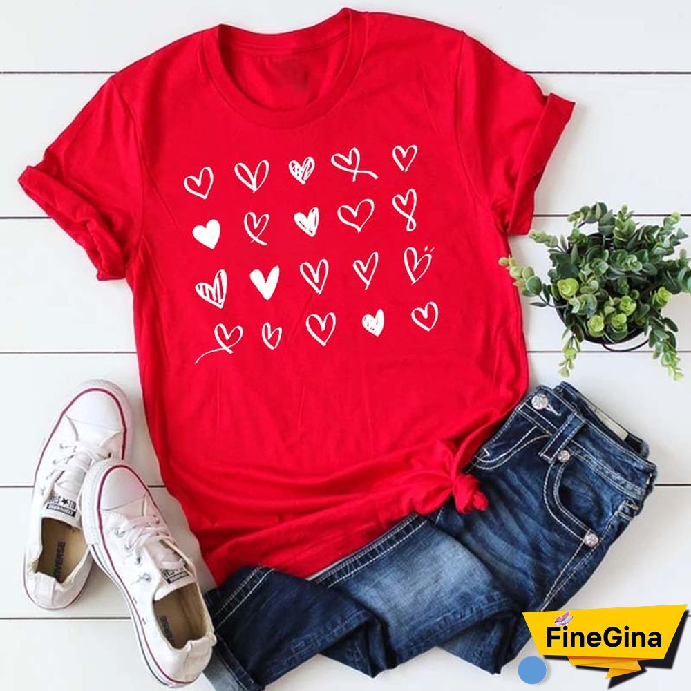 Maycaur Fashion Women T Shirt Love Heart Printed T Shirt Casual Red Tops 90s Valentine's Shirt Female Harajuku Graphic Tshirt