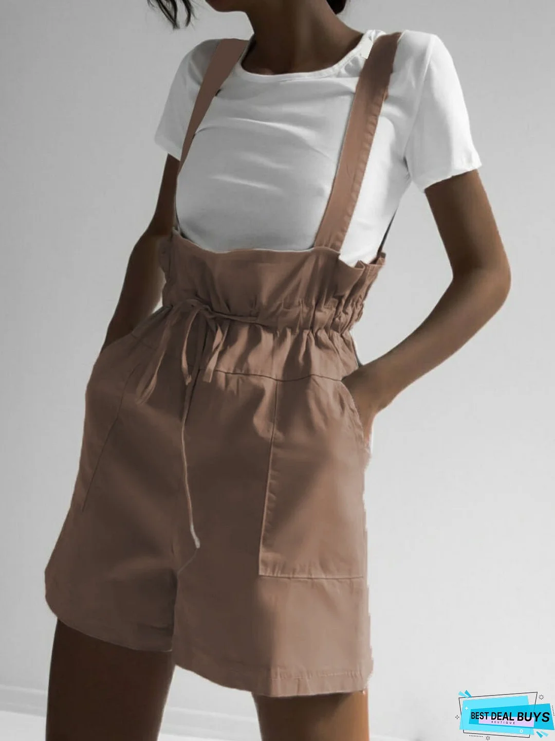 Drawstring Wide Strap Overalls with Pockets
