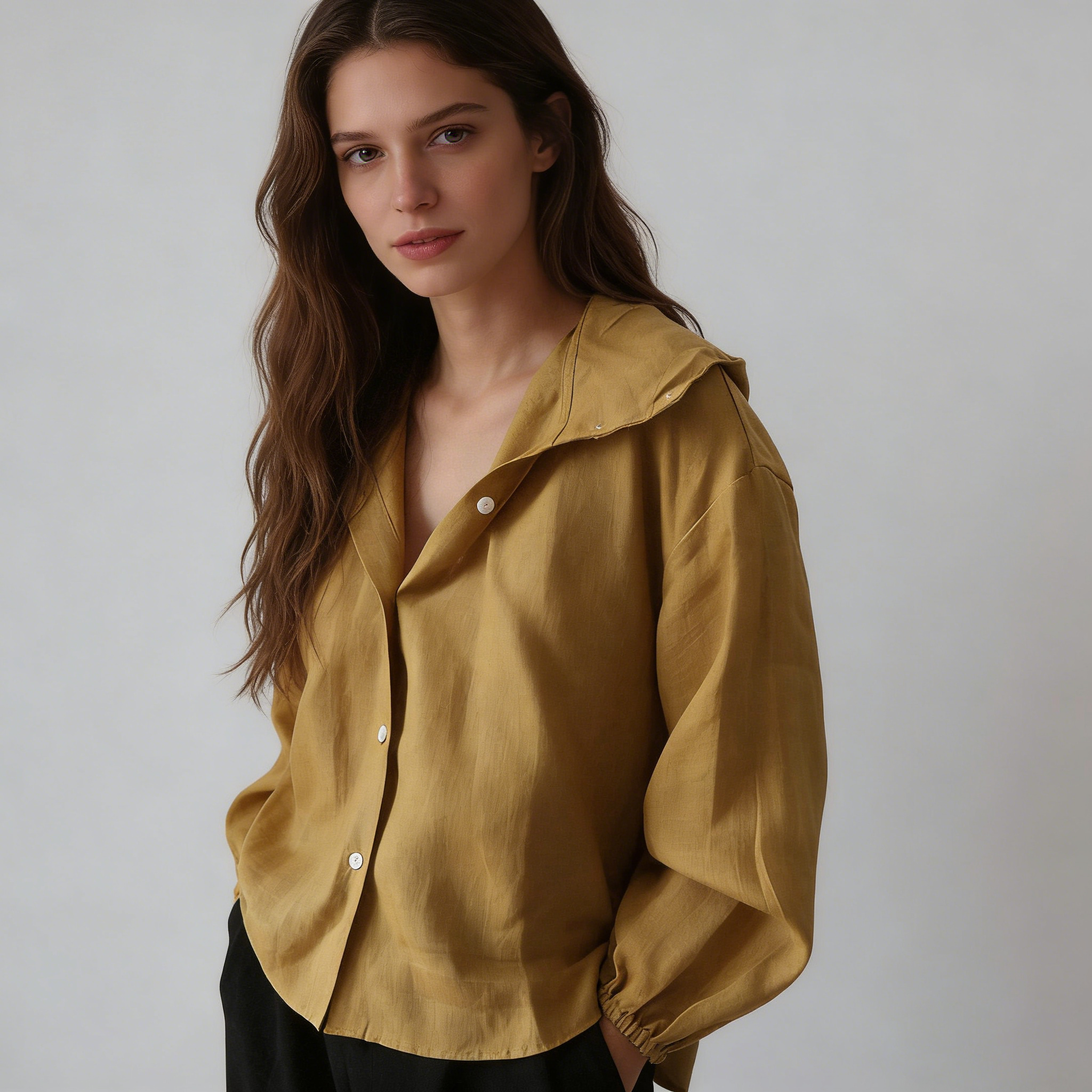 Linen Shirt Women 100% Linen Oversized Long Sleeve Button Up Top REAL SILK LIFE