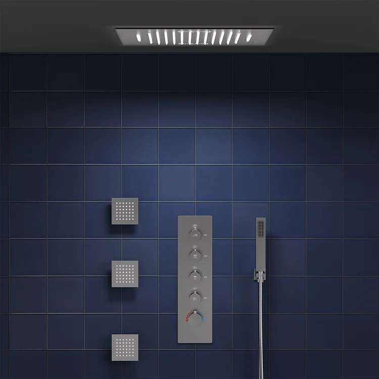 20 in. LED Ceiling Mount Shower System with Music, 3 Body Jets SFS-1055-NK20