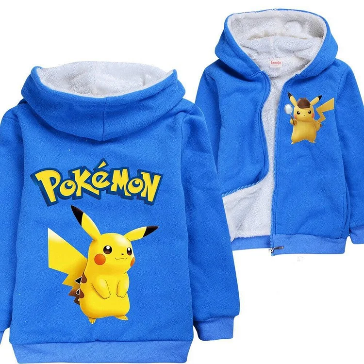 Mayoulove Boys Fleece Lined Zip Up Cotton Hoodie In Pokemon Go Detective Pikachu-Mayoulove