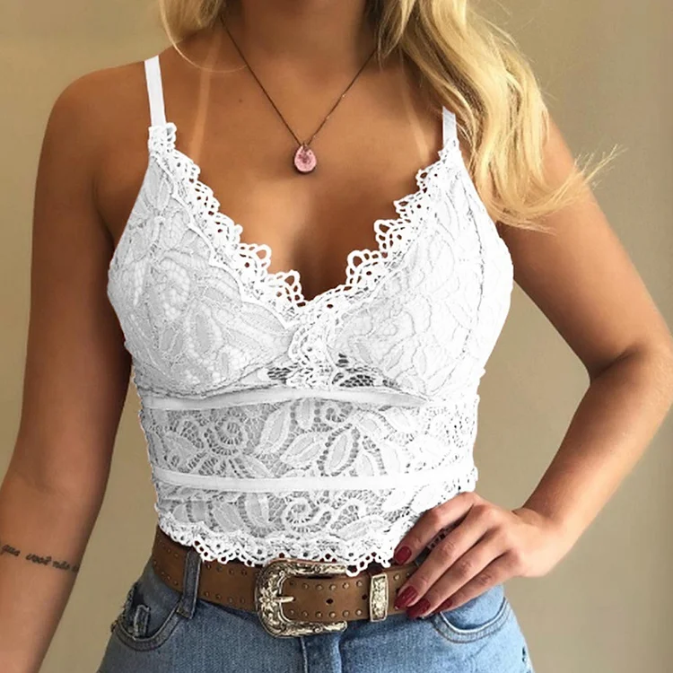 Casual Hollow Out Lace V Neck Cami Top