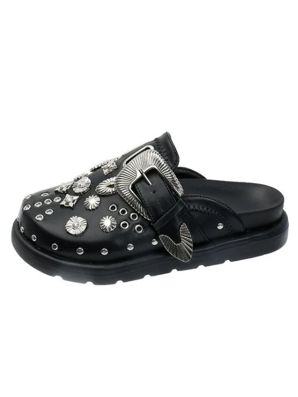 Punk Rock Vintage Cutout Rivets PU Mule Slippers