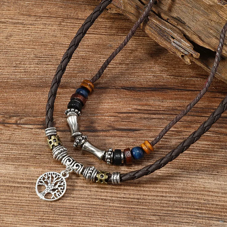 Vintage Tribal Style Tree Of Life Pendant Double Layer Necklace