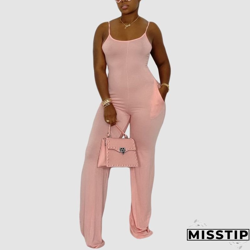 Solid Color Spaghetti Strap Jumpsuits