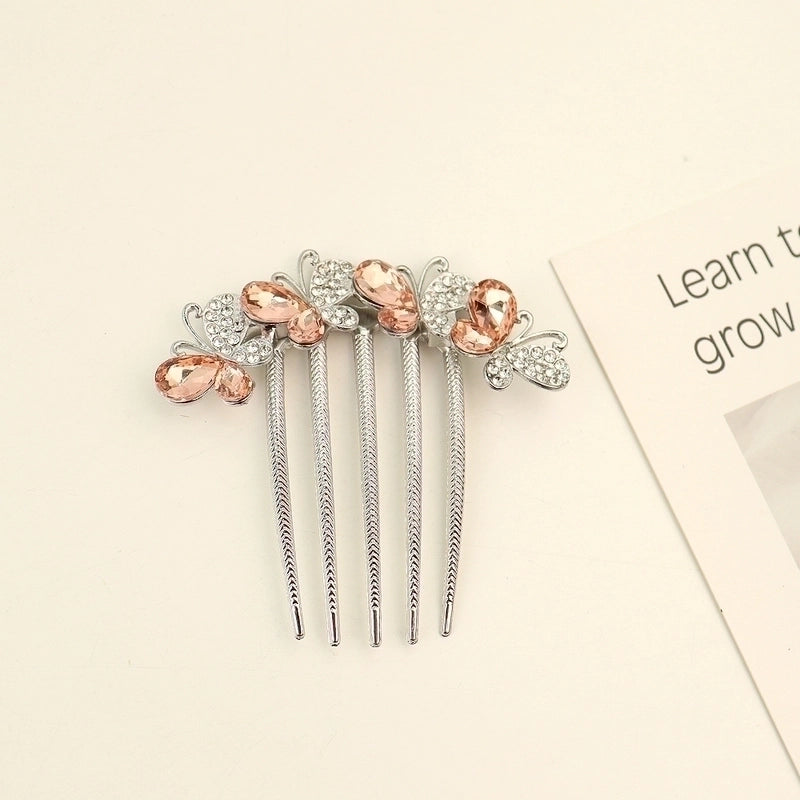 Women’s Minimalist Shiny Round Butterfly Alloy Plating Inlay Rhinestones Pearl Insert Comb