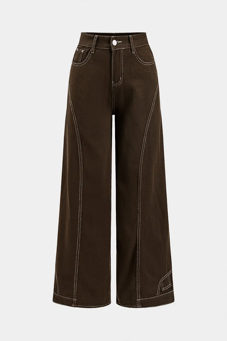 Denim Seamdetail High Waist Straight Leg Jeans