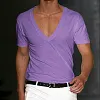 Men's Basic White Deep V-Neck Cotton Short Sleeve T-Shirt by Inlyline