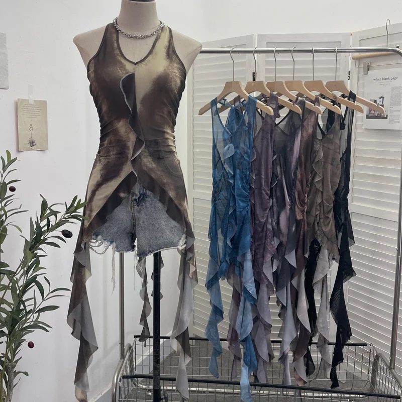 Uveng Vintage 2024 New Personality Tie Hottie Wind Hanging Sleeveless Top Ribbon Vest 9967