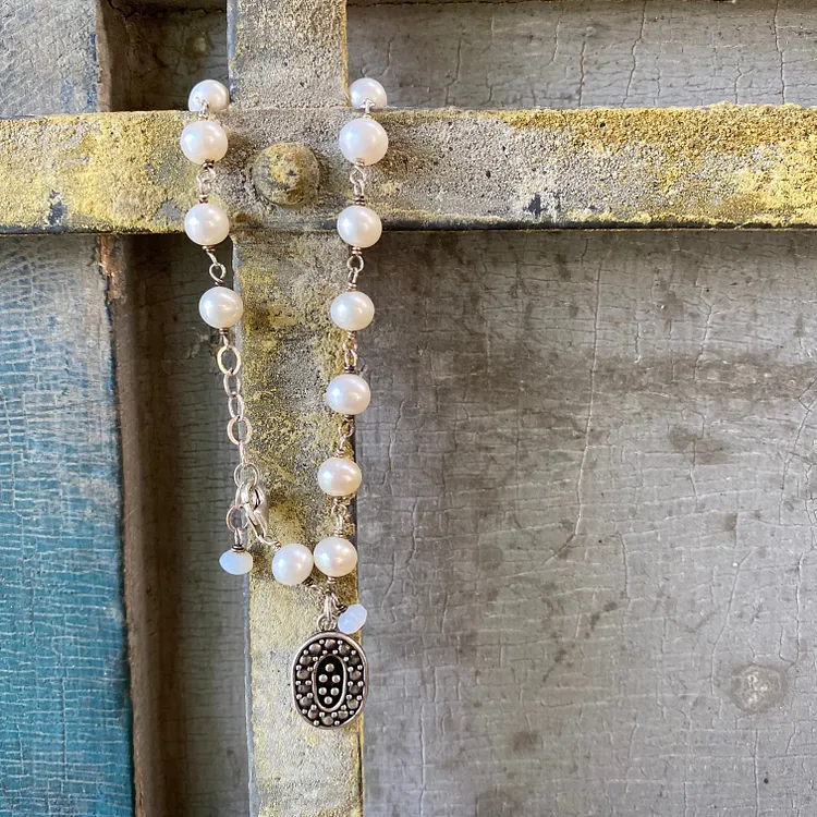 White Freshwater Pearl Bracelet with Sterling Silver Charm