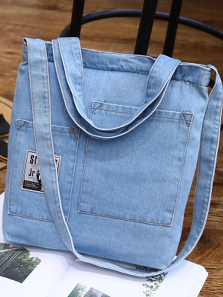Casual Plain Ripped Large Capacity Shoulder Tote Bag