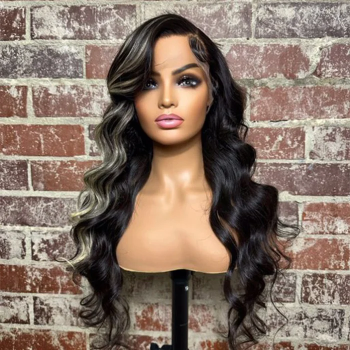WeQueen 22 Inches 13x4 Highlight Body Wave with Feather Bang 180% Density-100% Human Hair