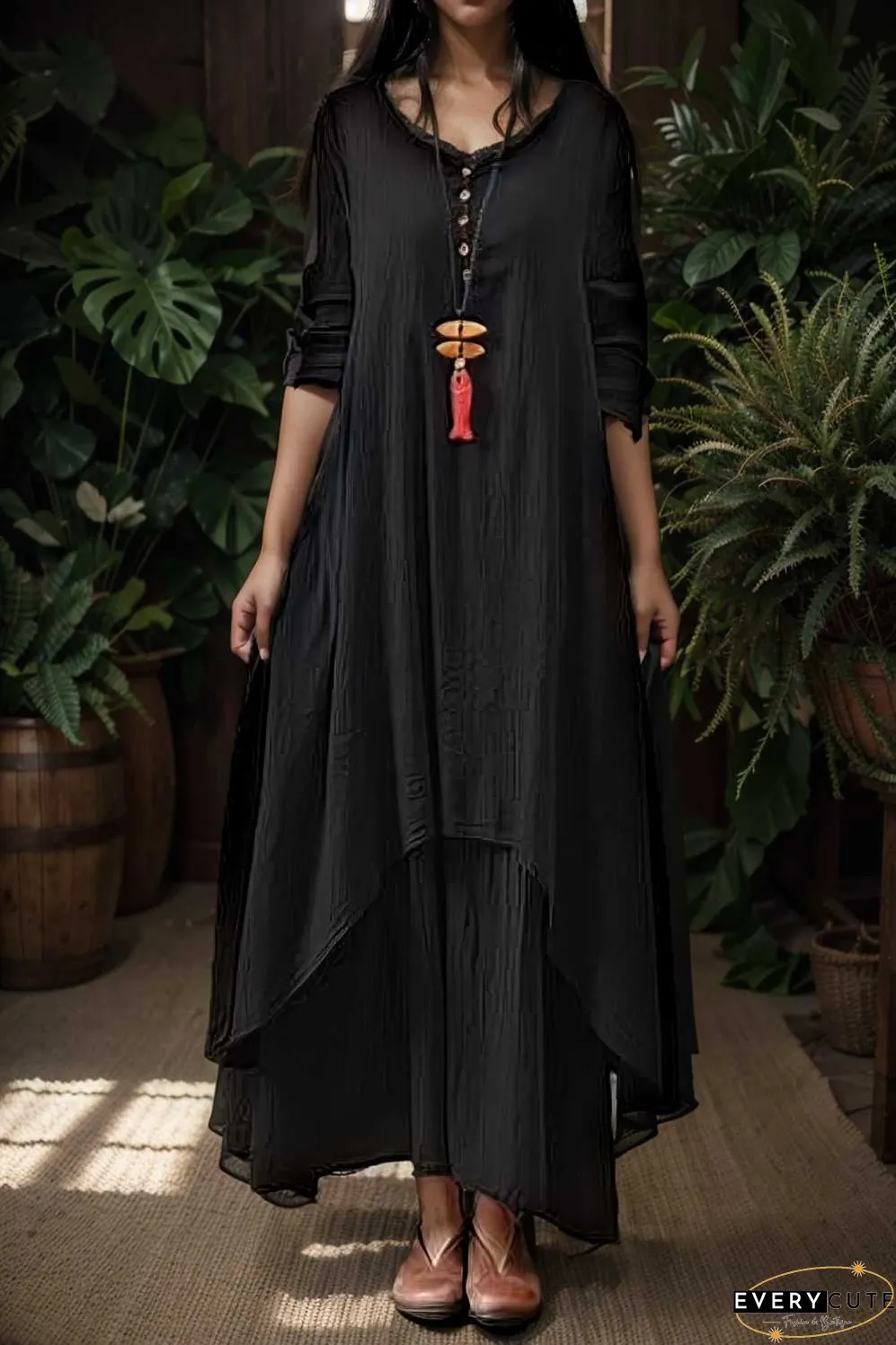 women s plus size casual dress swing dress solid color long dress maxi dress long sleeve button two piece v neck